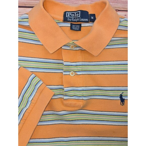 Polo Ralph Lauren Mens Orange Striped Cotton Polo Medium - Picture 3 of 6